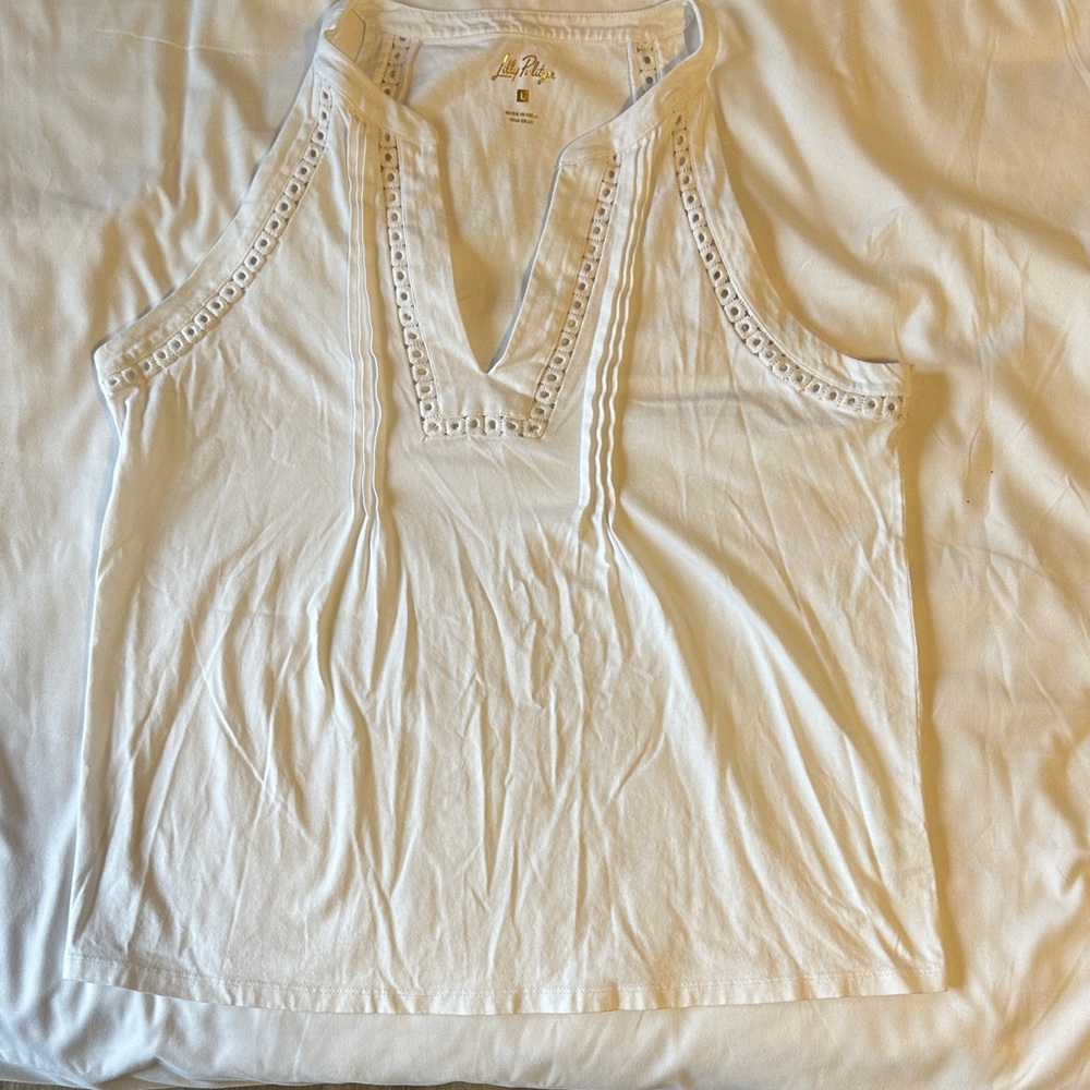 Lilly Pulitzer White Eyelet Trim Tank Top